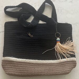 The Sak Black and Brown Crochet Tote Bag